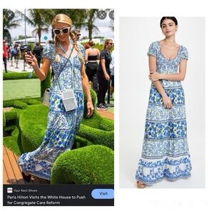 Alice Olivia Rosalyn Dress Maxi Floral Tiered Smocked Perfect Pansy Puff Sleeves